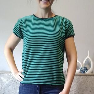 GREEN VELOUR SHIRT striped tee S M